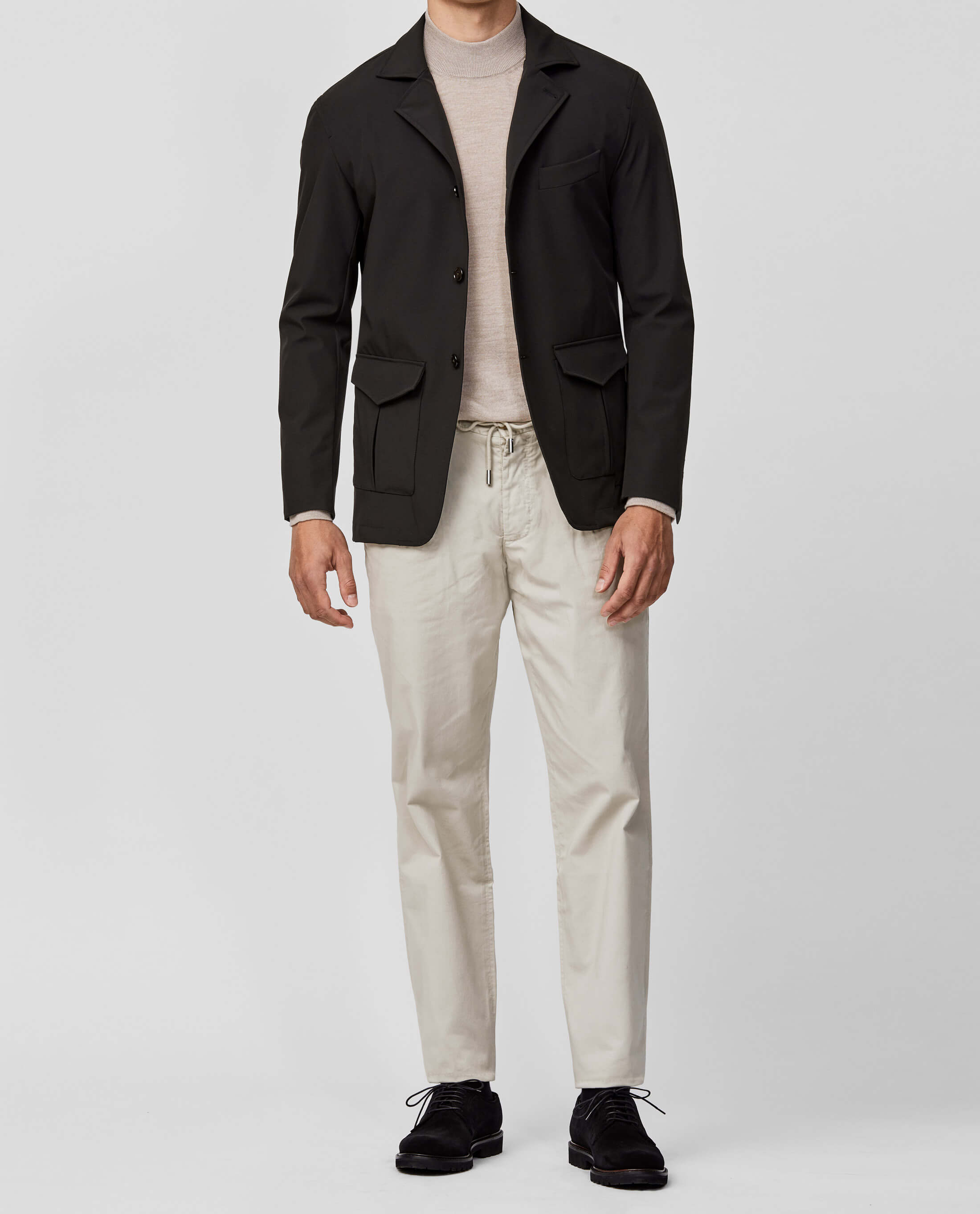 Olmetex Black Stretch Bonded Water-Repellent Technical Lightweight Informal Jacket