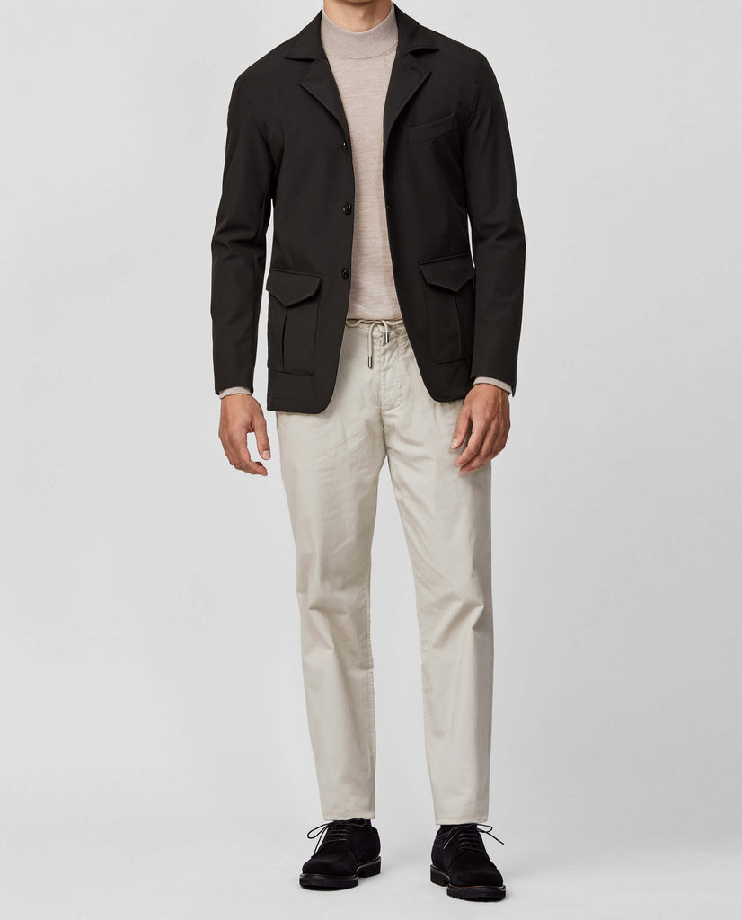 Olmetex Black Stretch Bonded Water-Repellent Technical Lightweight Informal Jacket