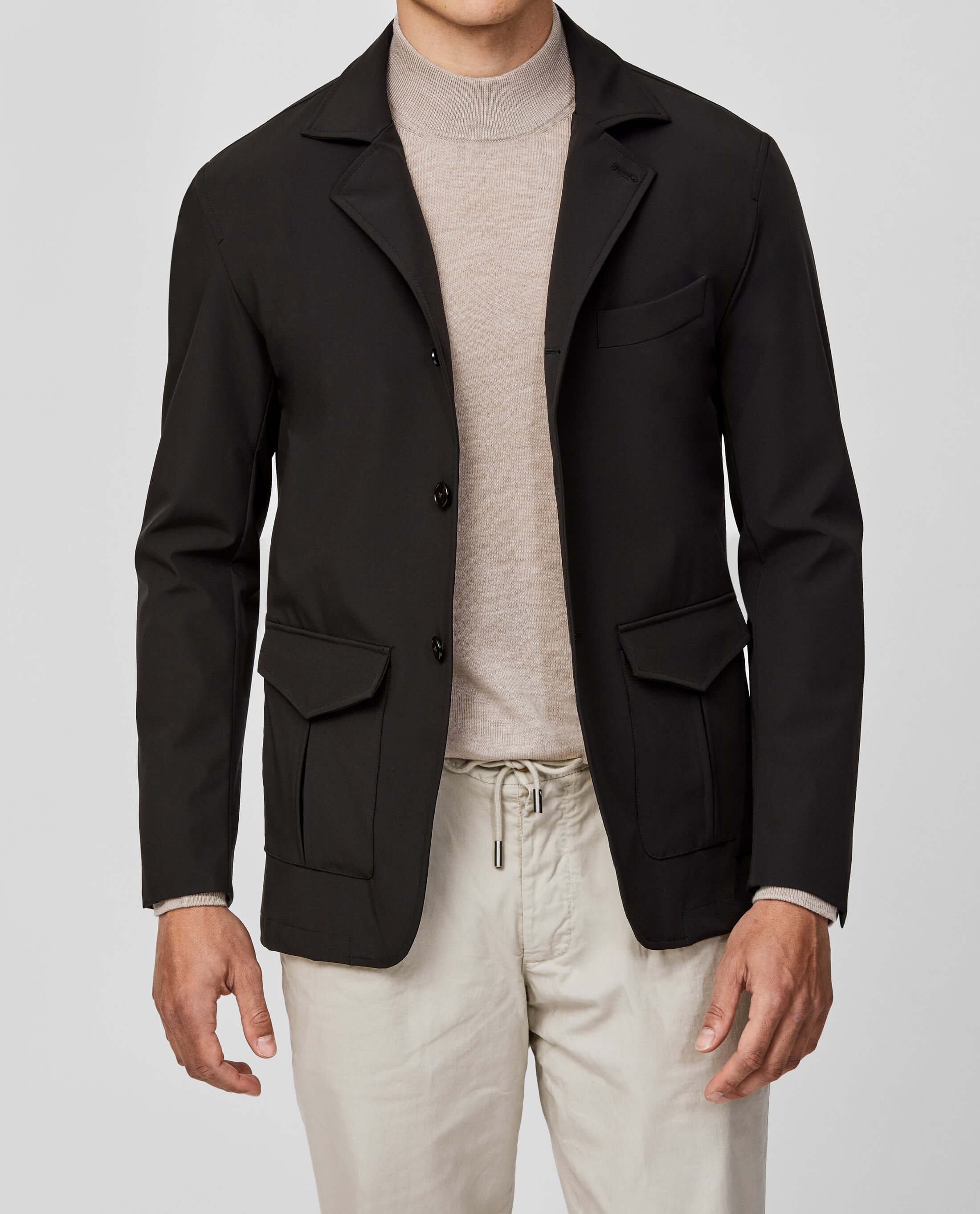 Olmetex Black Stretch Bonded Water-Repellent Technical Lightweight Informal Jacket