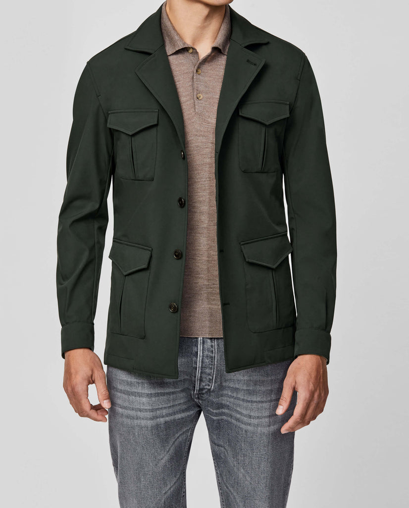 Olmetex Green Stretch Bonded Water-Repellent Technical Lightweight Informal Safari Jacket