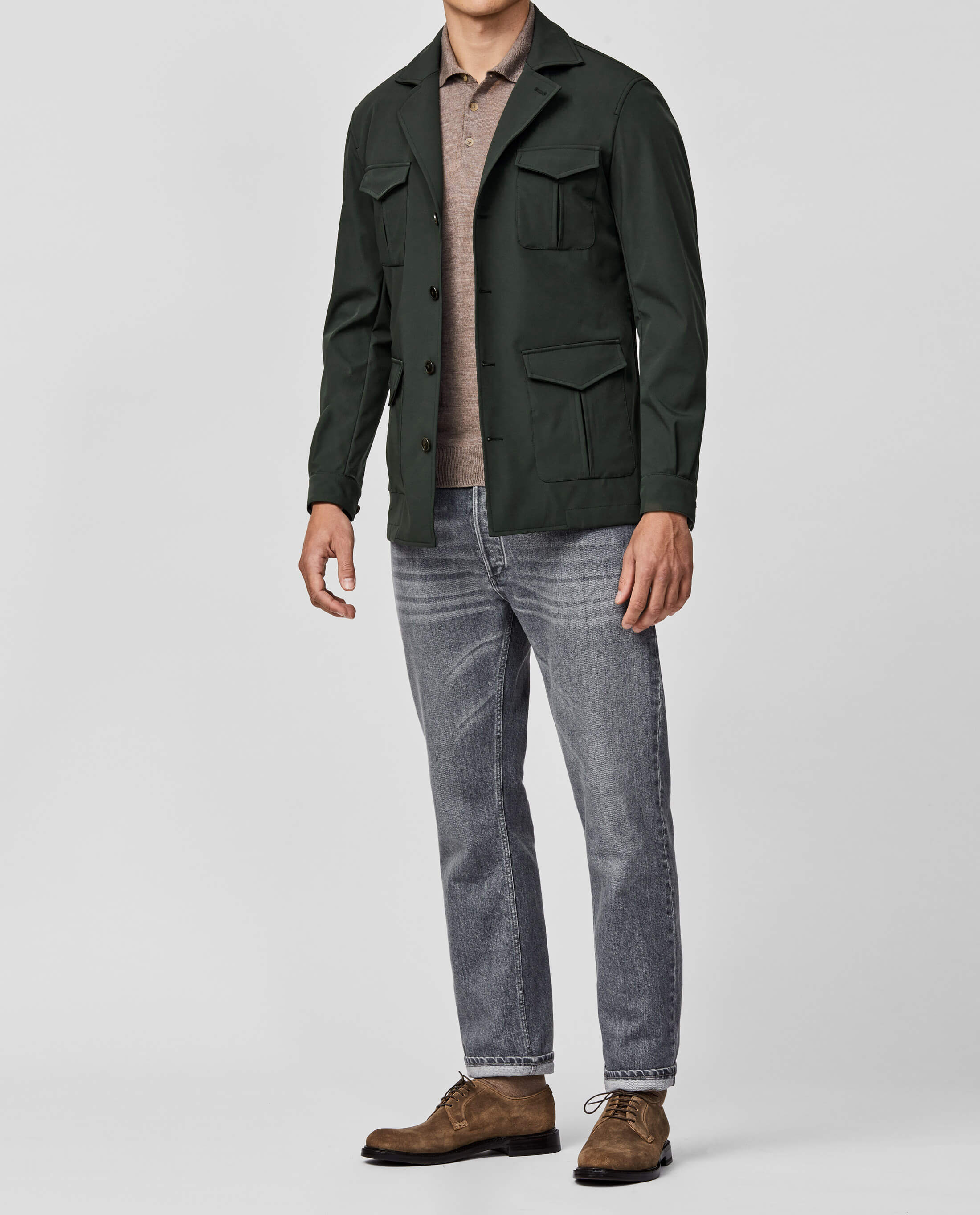 Olmetex Green Stretch Bonded Water-Repellent Technical Lightweight Informal Safari Jacket