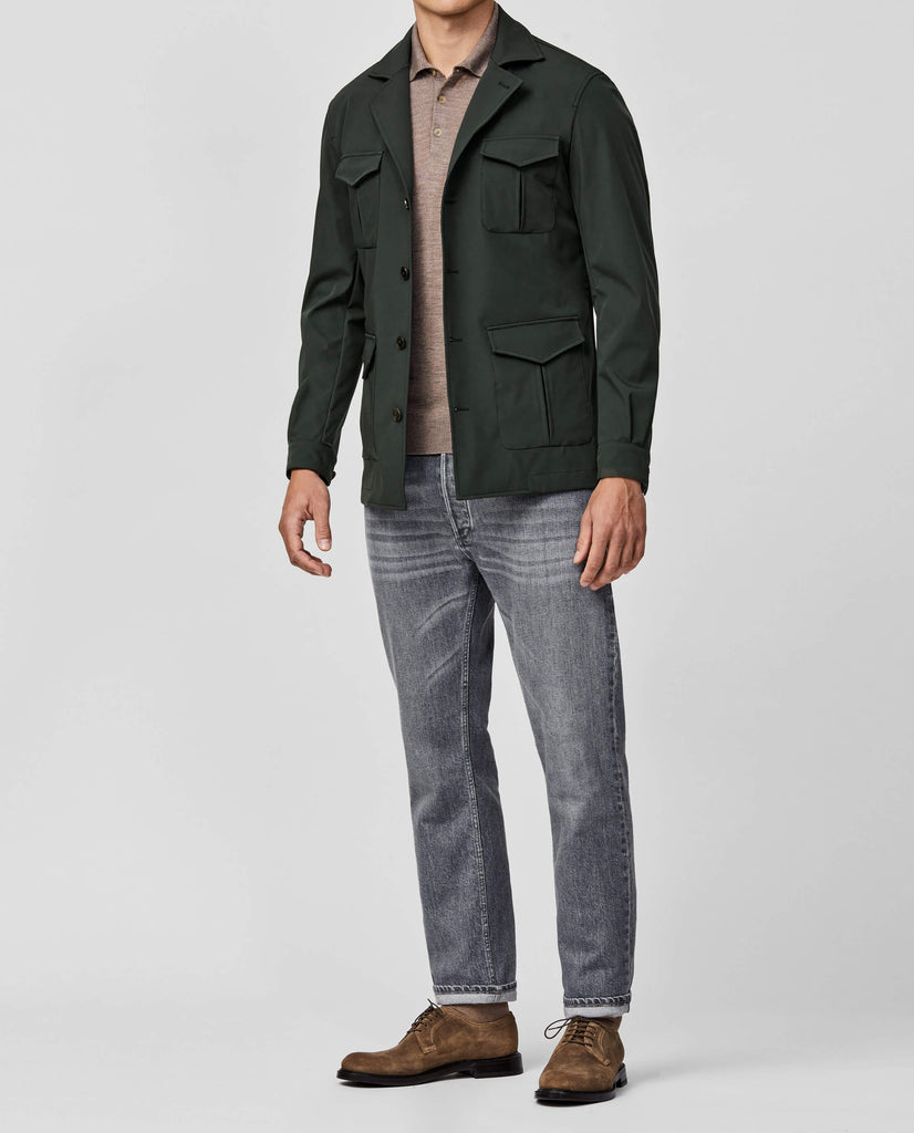 Olmetex Green Stretch Bonded Water-Repellent Technical Lightweight Informal Safari Jacket