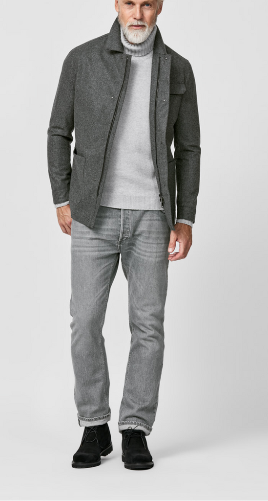 Barberis Canonico Heathered Grey S120 Twill Bonded Weather Tech Wool Two-Way Zip Informal Jacket