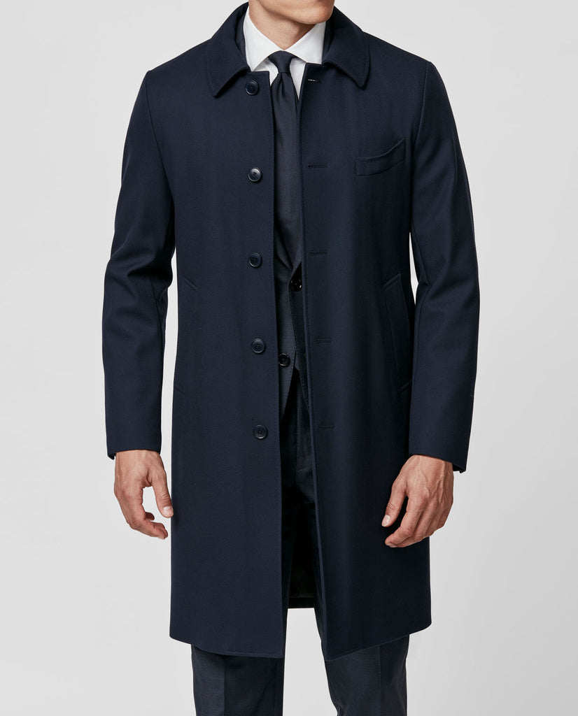Loro Piana High Tenacity STORM SYSTEM Stuctured Twill Dark Blue Wool Coat