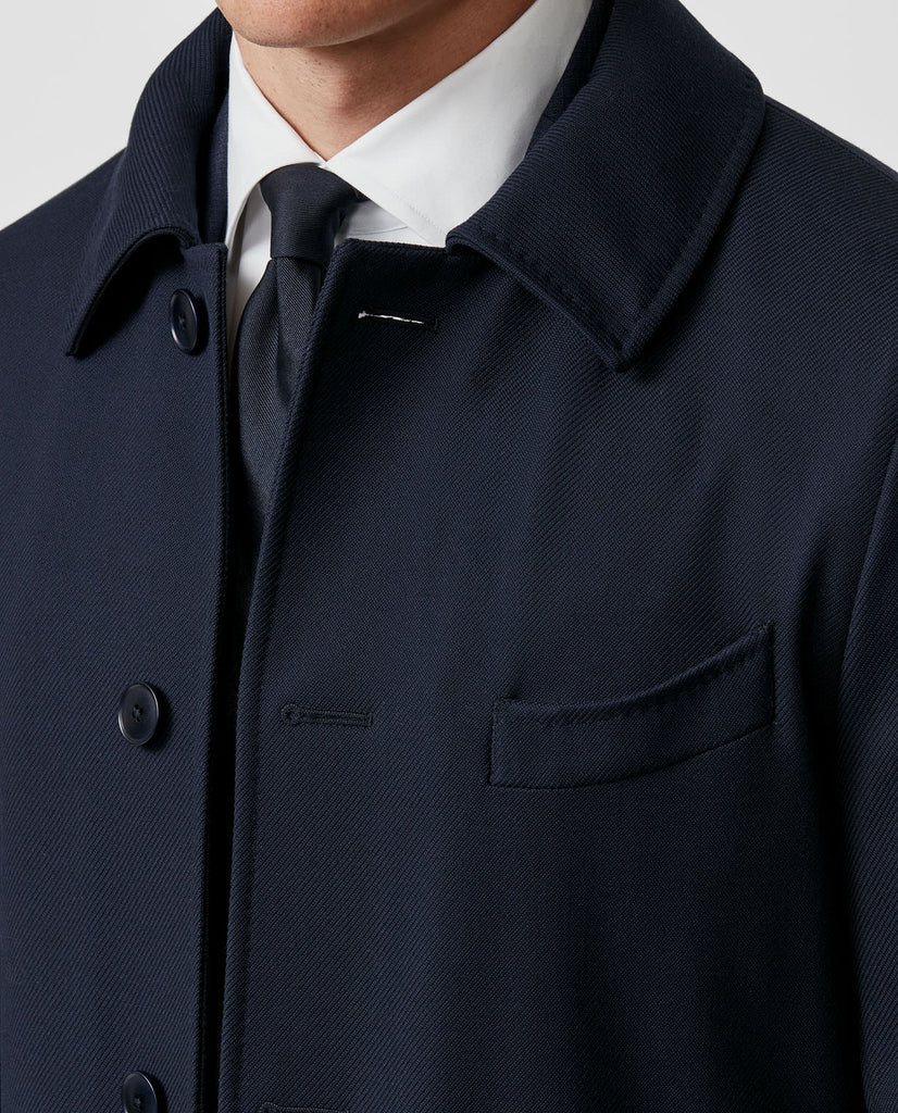 Loro Piana High Tenacity STORM SYSTEM Stuctured Twill Dark Blue Wool Coat