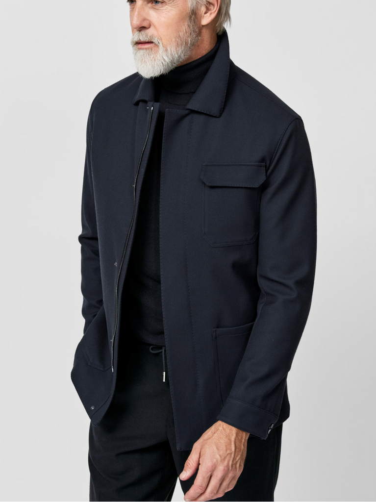 Loro Piana High Tenacity STORM SYSTEM Stuctured Twill Dark Blue Wool Two-Way Zip Informal Jacket (Copy)