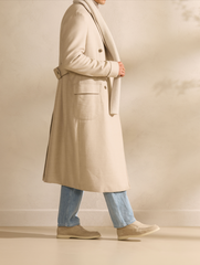 ZELANDER Ivory & Oatmeal Wool & Silk Double-Faced Flannel Martingale Overcoat