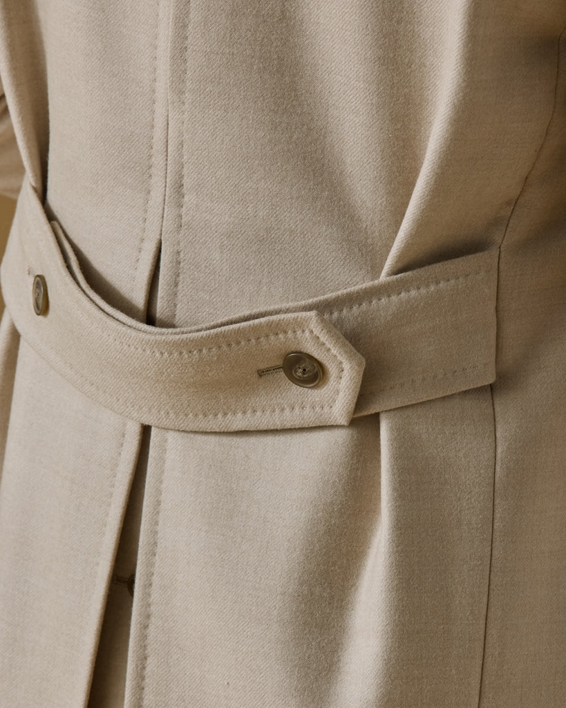 ZELANDER Ivory & Oatmeal Wool & Silk Double-Faced Flannel Martingale Overcoat