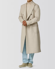 ZELANDER Ivory & Oatmeal Wool & Silk Double-Faced Flannel Martingale Overcoat