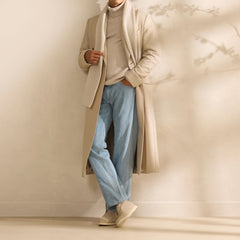 ZELANDER Ivory & Oatmeal Wool & Silk Double-Faced Flannel Martingale Overcoat