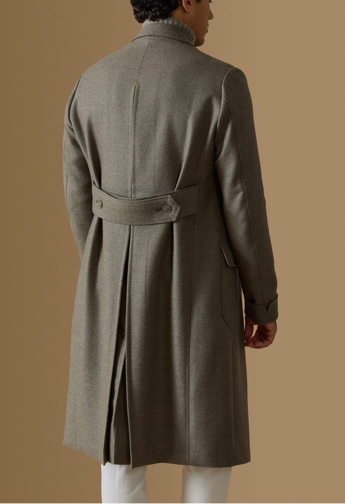 ZELANDER Taupe Wool & Silk Double-Faced Flannel Martingale Overcoat