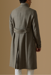 ZELANDER Taupe Wool & Silk Double-Faced Flannel Martingale Overcoat