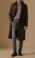 ZELANDER Chocolate Brown Wool & Silk Double-Faced Flannel Martingale Overcoat
