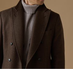 ZELANDER Chocolate Brown Wool & Silk Double-Faced Flannel Martingale Overcoat