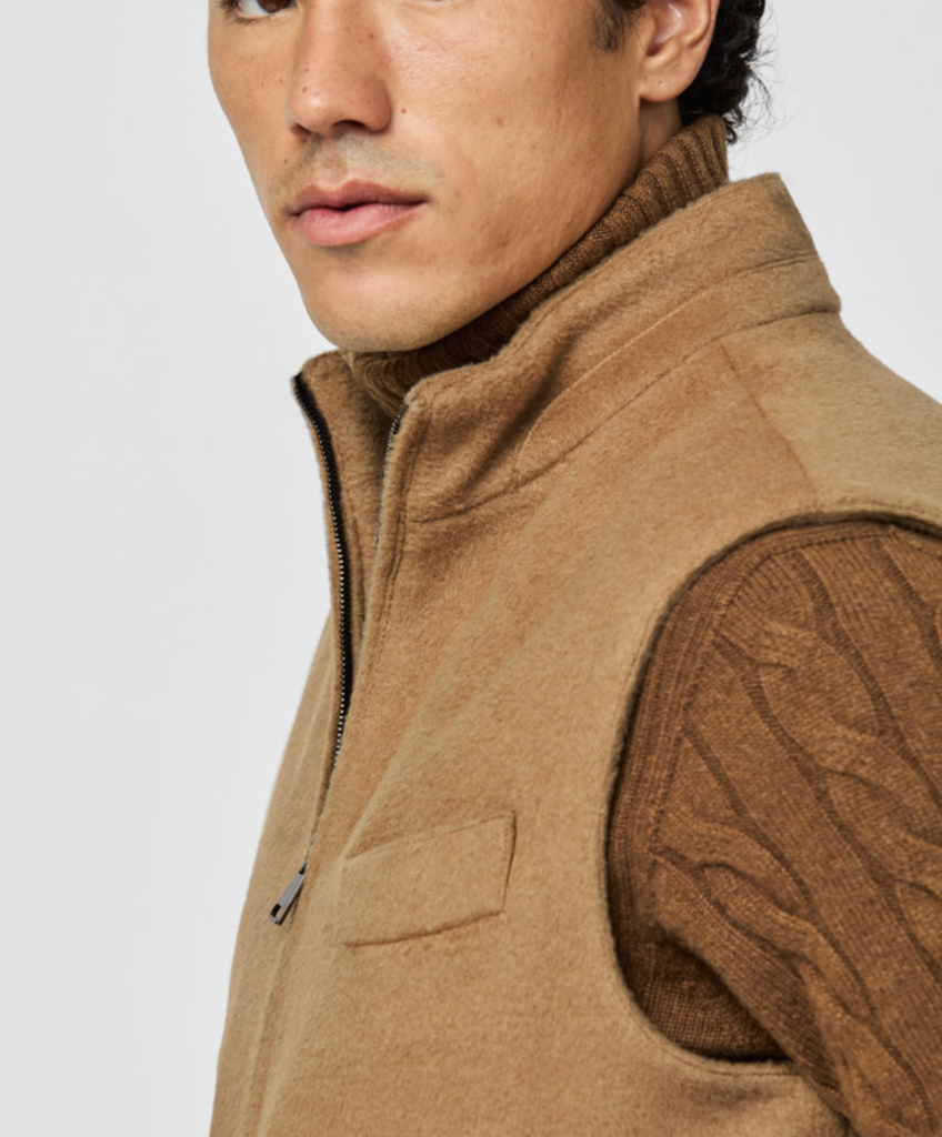 Loro Piana BACTRIAN Soft Caramel Brushed Pure Baby Camel Plain Weave Vest / Bodywarmer