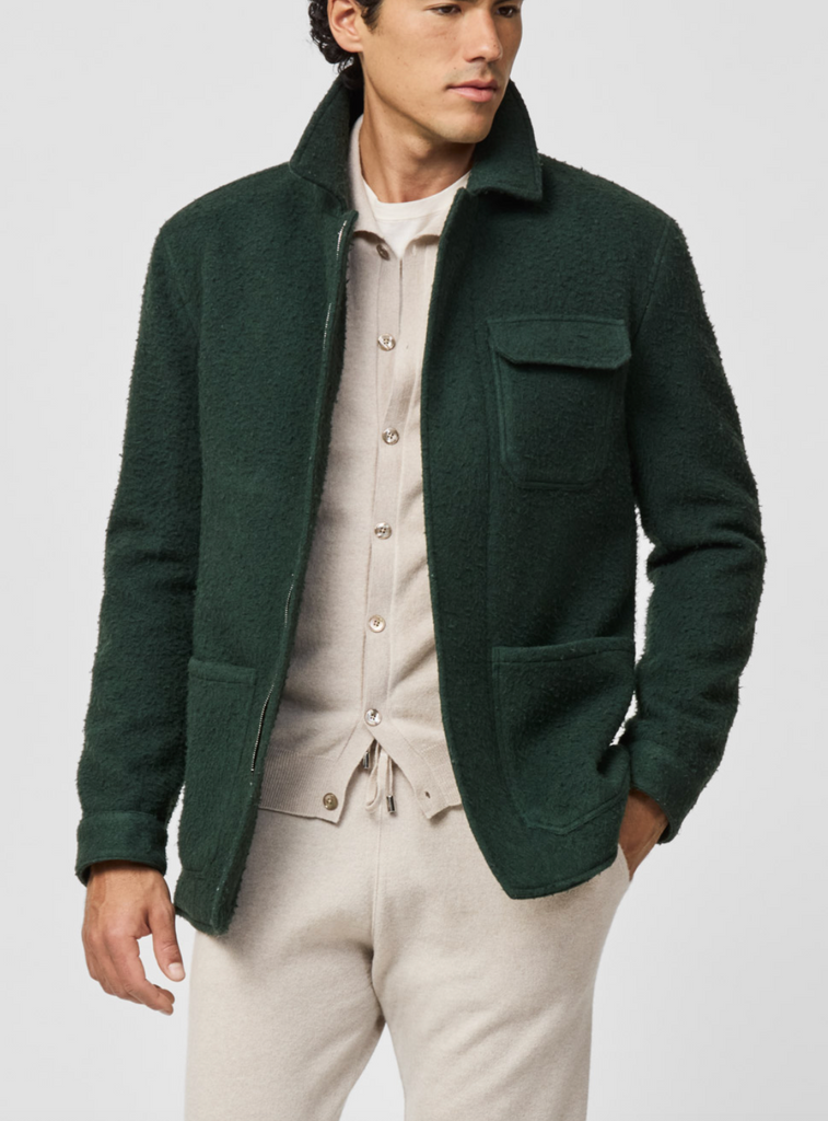 Ricciarini Bottle Green Casentino Wool Two-Way Zip Informal Jacket