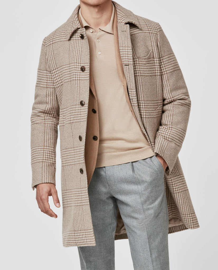 Drago Beige Wool & Cashmere with Tan Glencheck