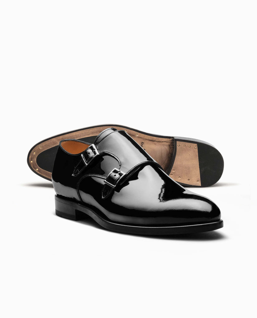 Black Patent Calf Blake Tuxedo Plain Tip Double Monks