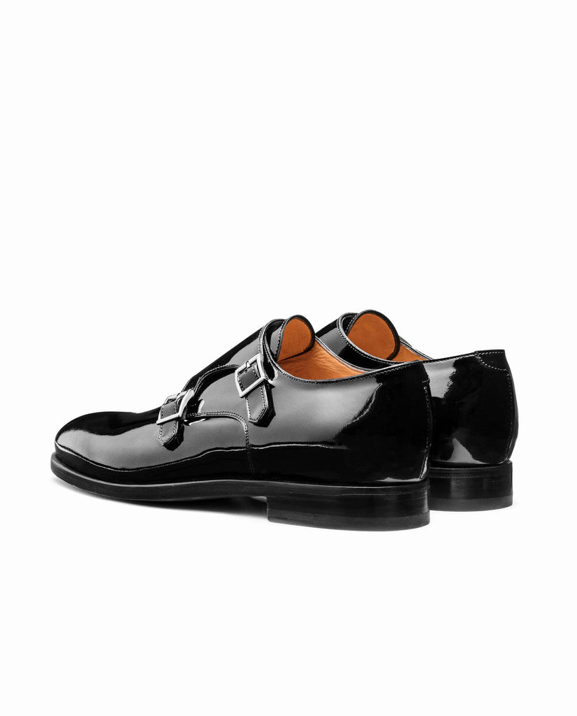 Black Patent Calf Blake Tuxedo Plain Tip Double Monks