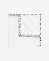 Pocket Square Pure Cotton White Plain Weave with Midnight Blue Handstitching