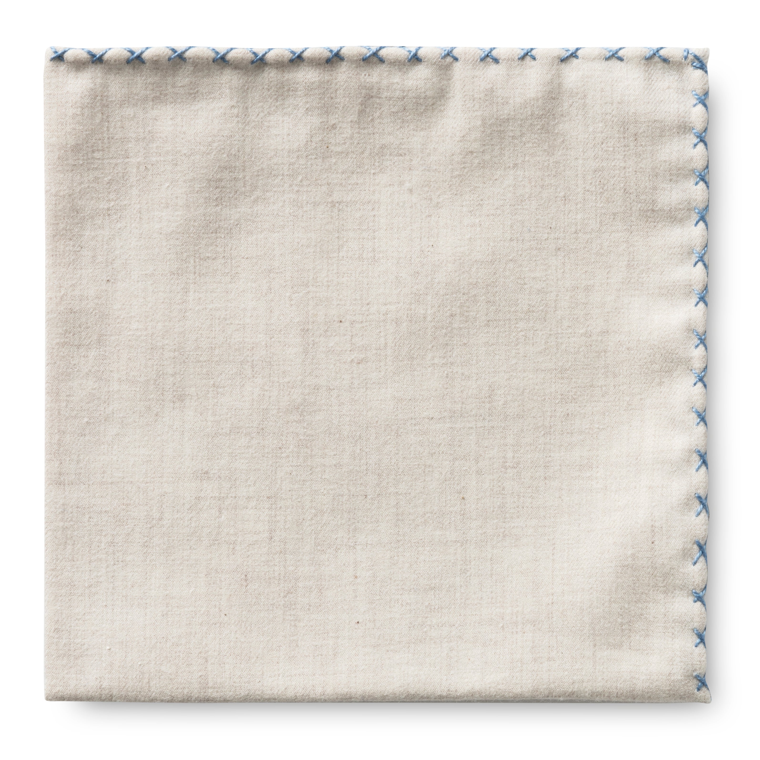 Pocket Square Beige Cotton Flannel Light Blue Handstitched