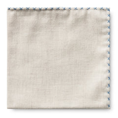 Pocket Square Beige Cotton Flannel Light Blue Handstitched