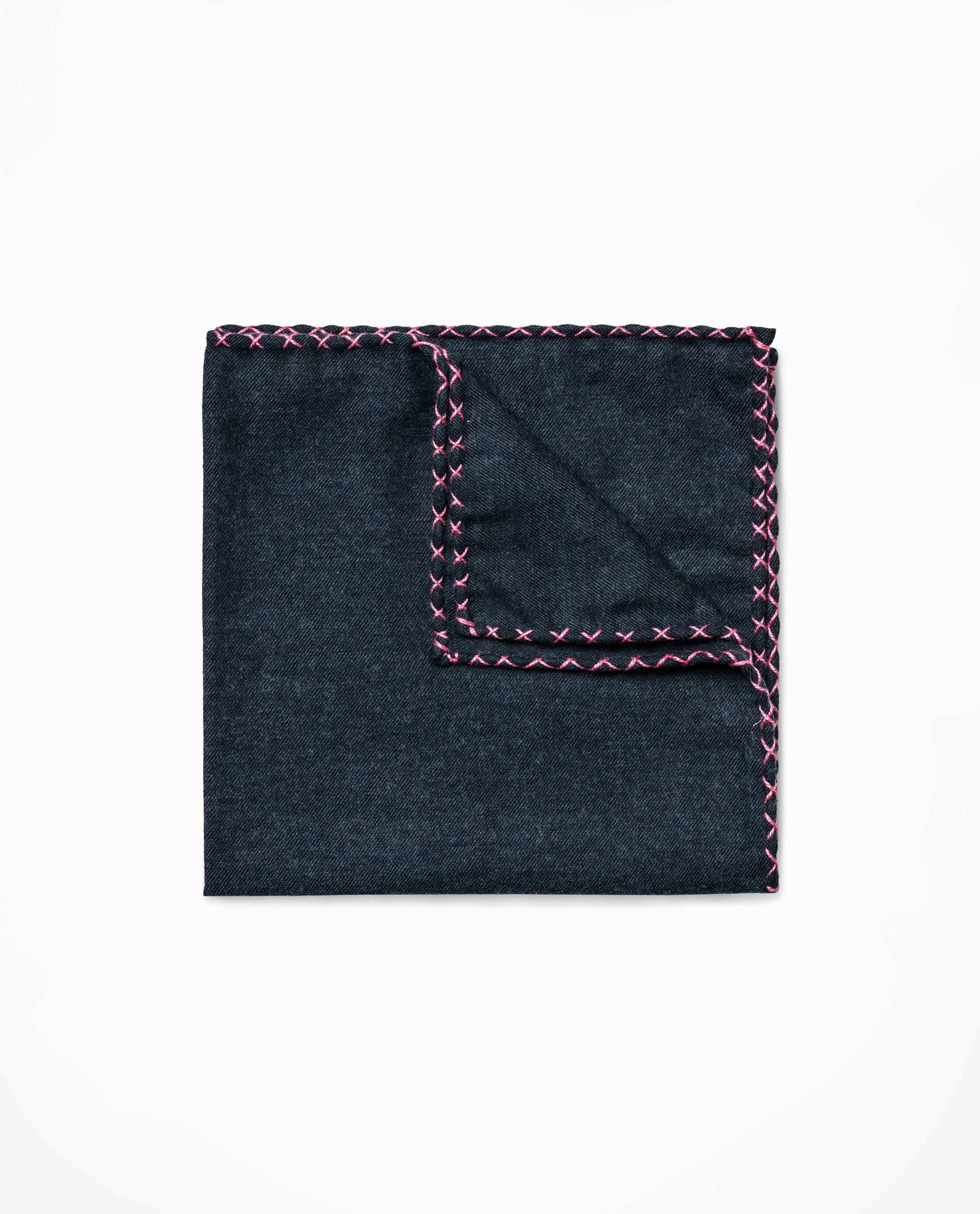 Pocket Square Blue Cotton Flannel Light Pink Handstitched