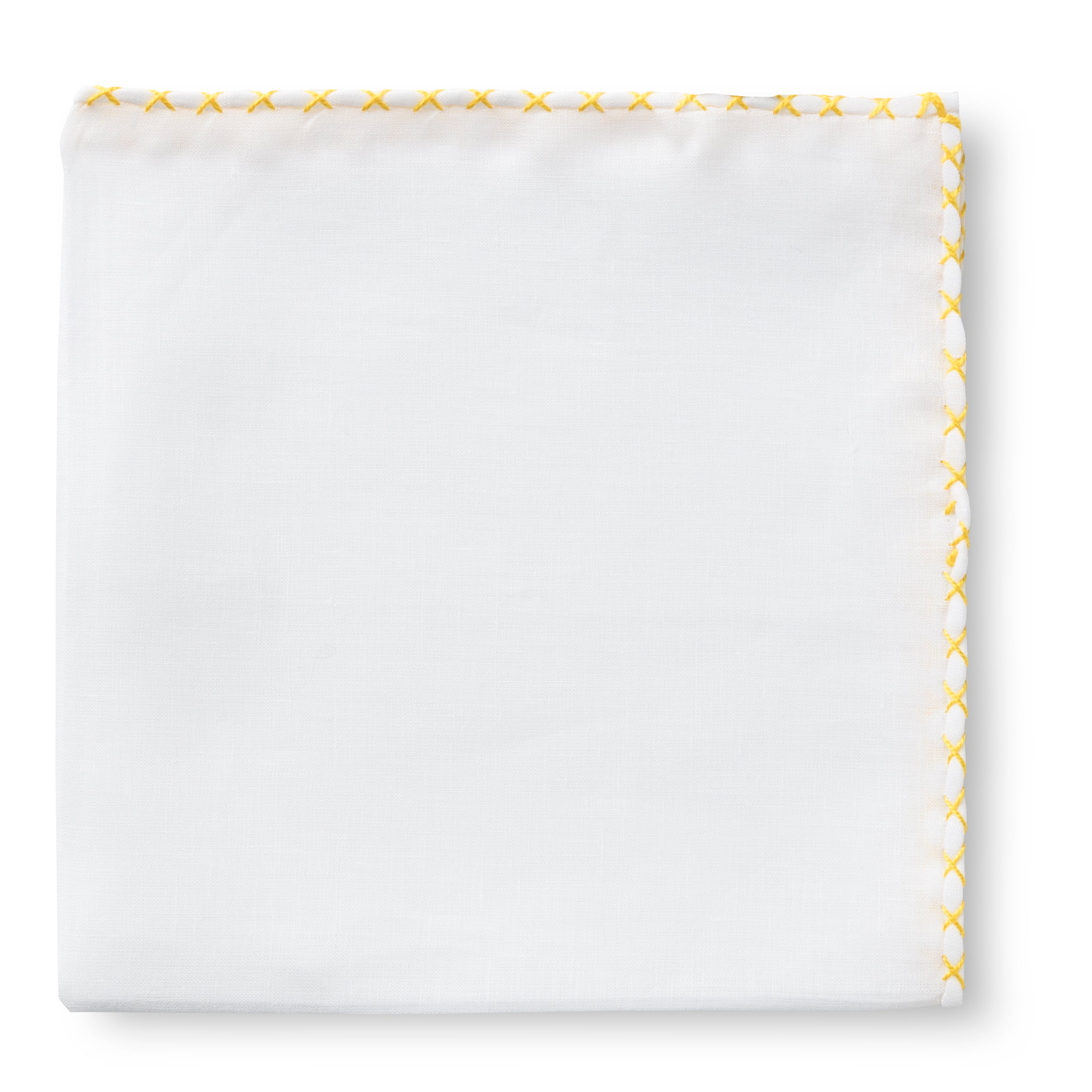 White Linen - Yellow Handstitched