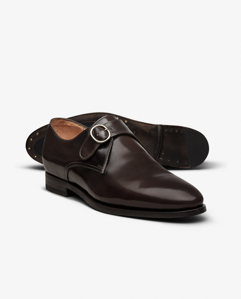 Dark Brown Polished Antique Calf Plain Tip Blake Flex Single Monk