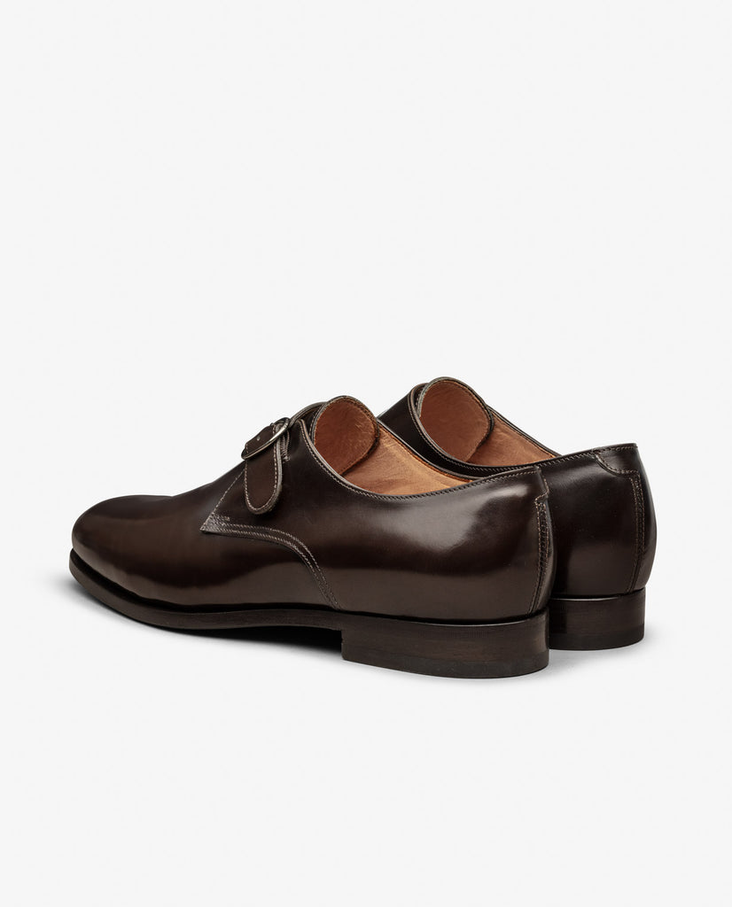 Dark Brown Polished Antique Calf Plain Tip Blake Flex Single Monk