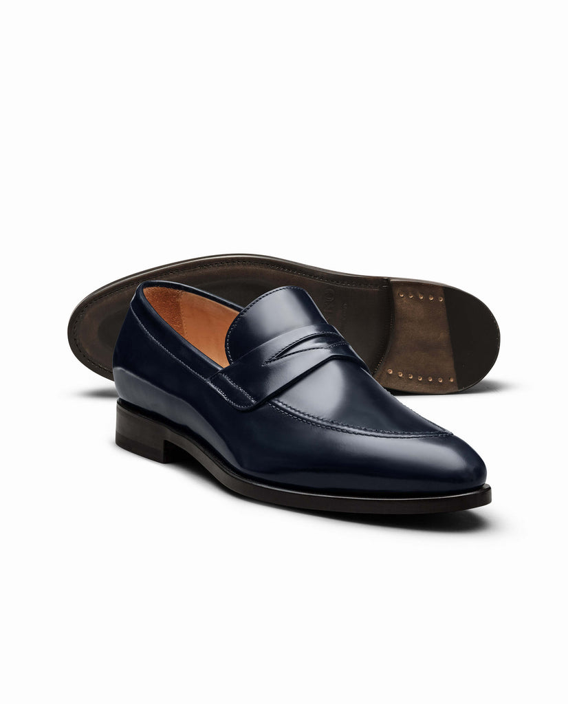 Dark Blue Polished Antique Blake Penny Loafers