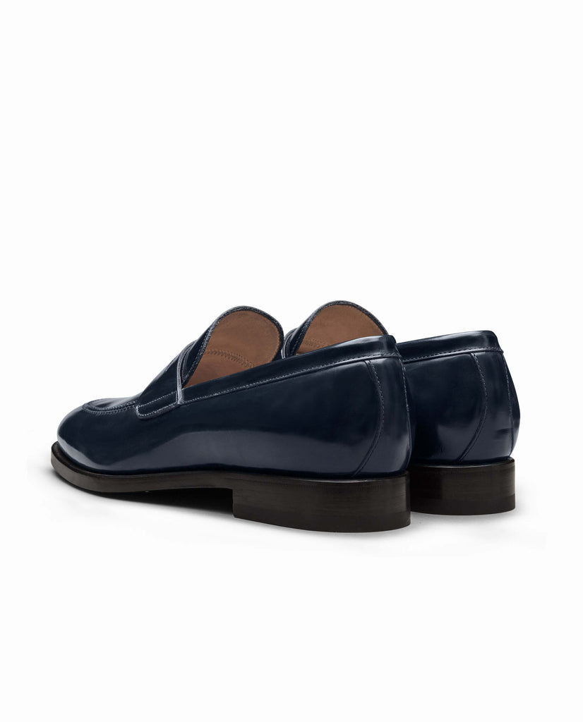 Dark Blue Polished Antique Blake Penny Loafers