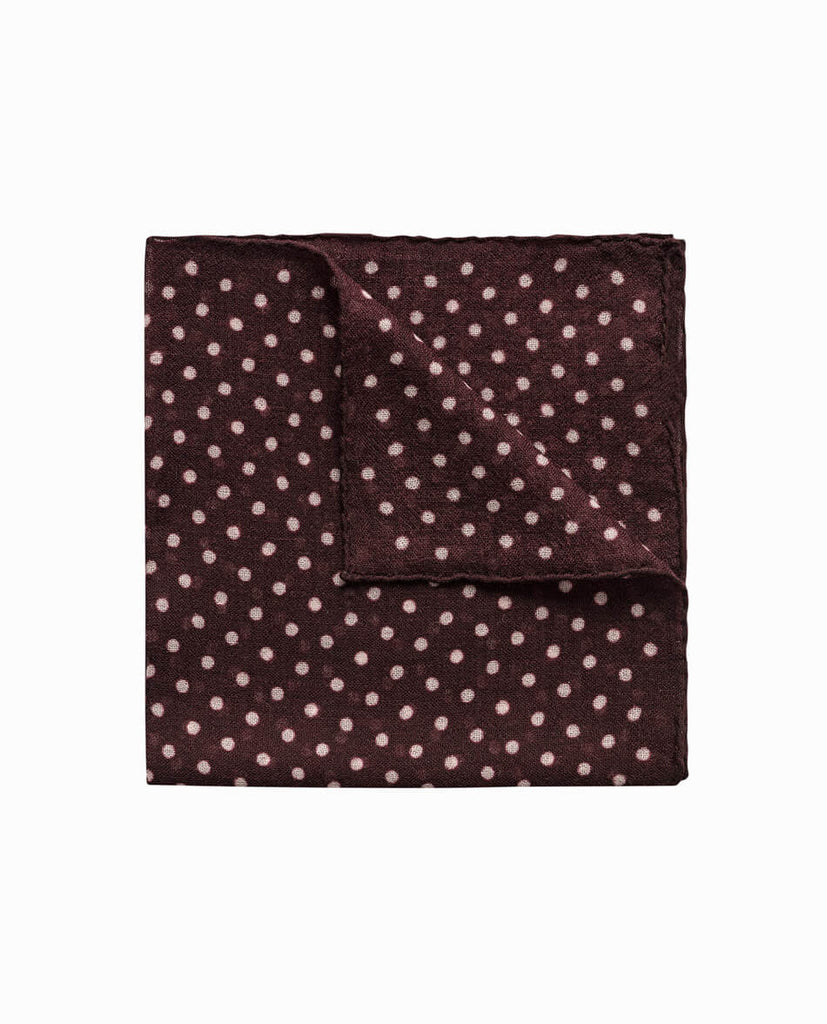 Pocket Square Canepa di Como Pure Wool Burgundy Open Weave with Polka Dot