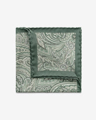 Pocket Square Paolo Albizzati Pure Silk Mixed Green Twill with Paisley and Forest Green Edge