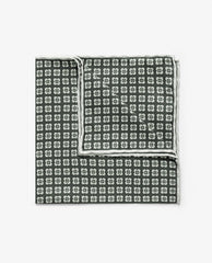 Pocket Square Carlo Pozzi Pure Silk Dark Green with Geometric Flower Print and Light Green Edge