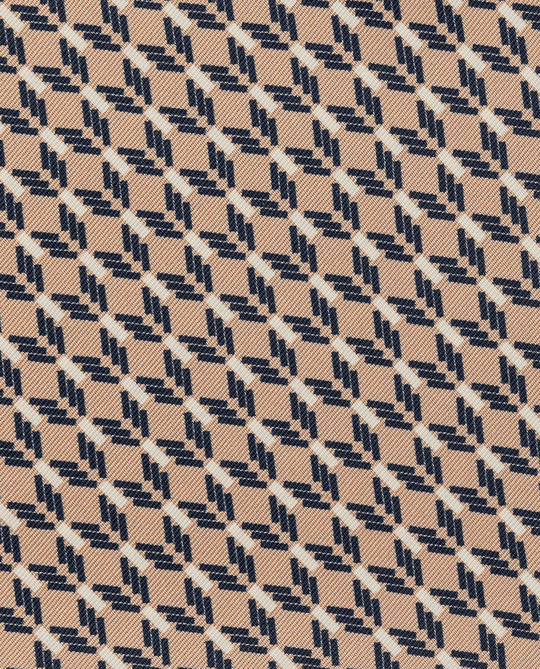 Pocket Square Carlo Pozzi Pure Silk Light Tan twill with White & Navy Blue Abstract Zigzag Design & Navy Blue Edges