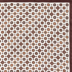 Pocket Square Carlo Pozzi Pure Silk White Twill with Mixed Red Diamond Circle Design and Autumn Red Edges