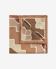 Pocket Square Carlo Pozzi Pure Silk Light Copper Twill with Brown & Red Kilim Design and Light Copper Edges