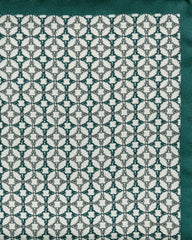 Pocket Square Carlo Pozzi Pure Silk Off White Twill with Petrol Chain Design and Dusty Green Edge