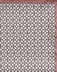 Pocket Square Carlo Pozzi Pure Silk Off White Twill with Blush Chain Design and Dusty Pink Edge