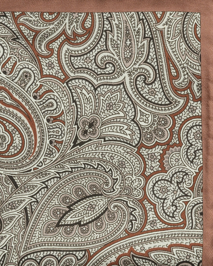 Pocket Square Carlo Pozzi Pure Silk Mixed Pink Twill with Blush Paisley and Dusty Pink Edge