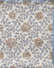 Pocket Square Pure Silk Ivory Twill with Beige & Blue Floral Print and Sky Blue Edge