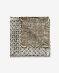 Pocket Square Botinelli Double-Faced Silk Light Brown Twill with Brown Square Design and Sand Edge