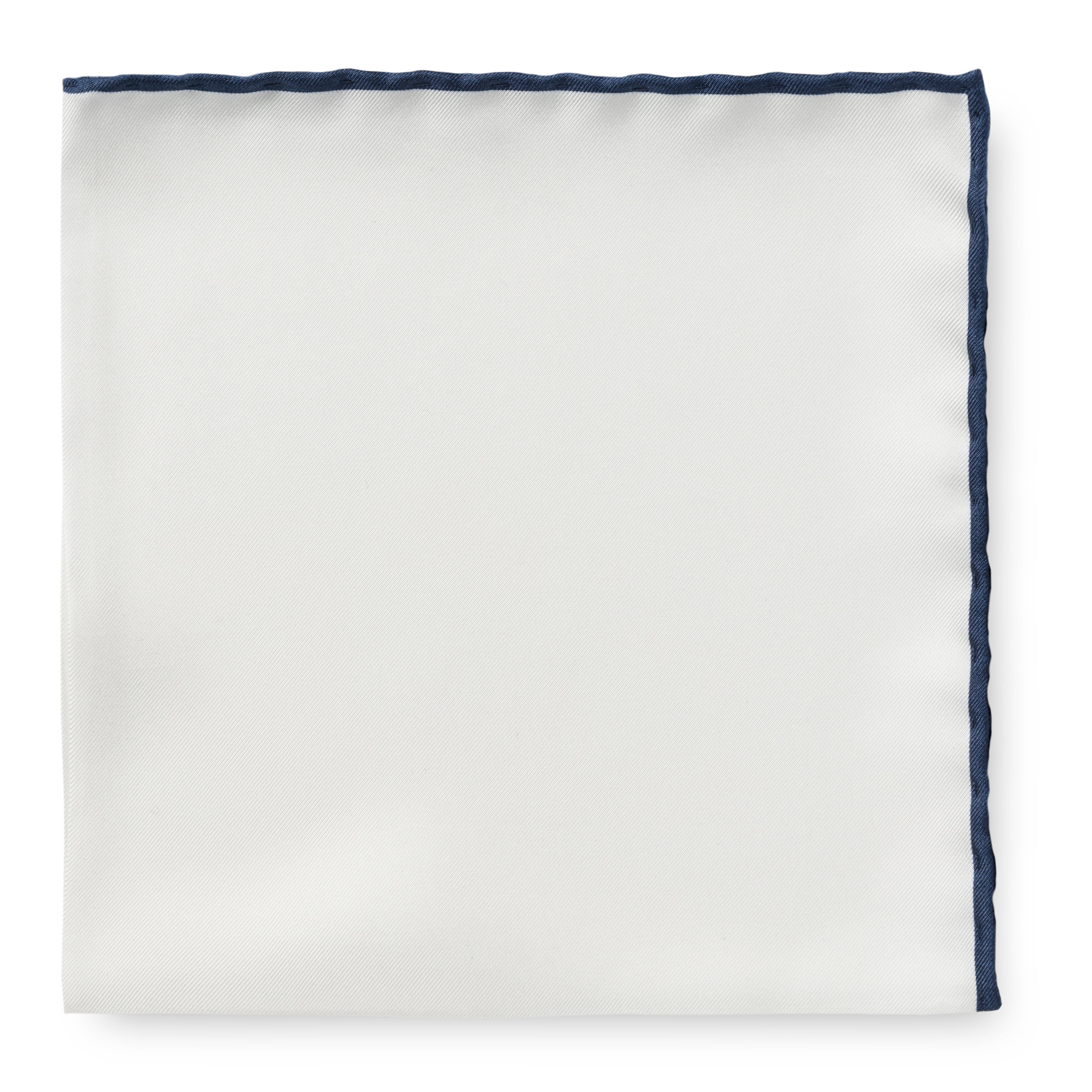 Pocket Square Pure Silk White with Navy Edge