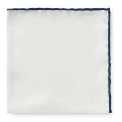 Pocket Square Pure Silk White with Navy Edge