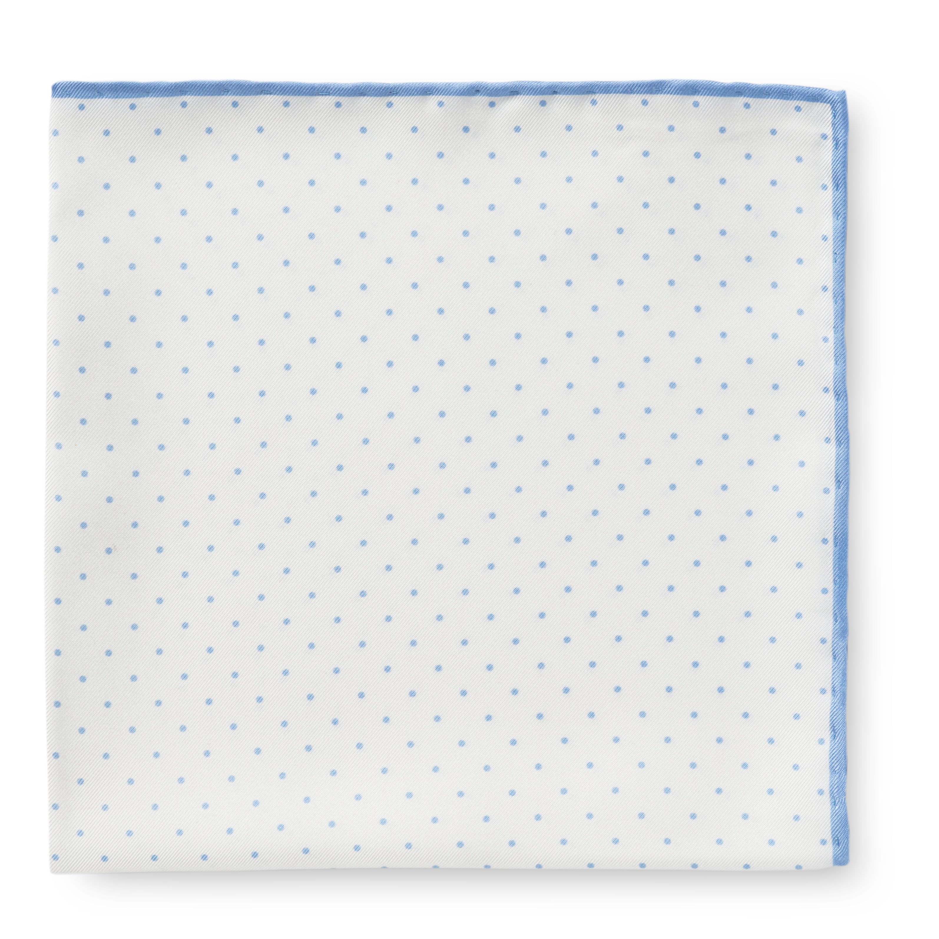 Pocket Square Pure Silk White with Light Blue Polka Dot and Light Blue Edge