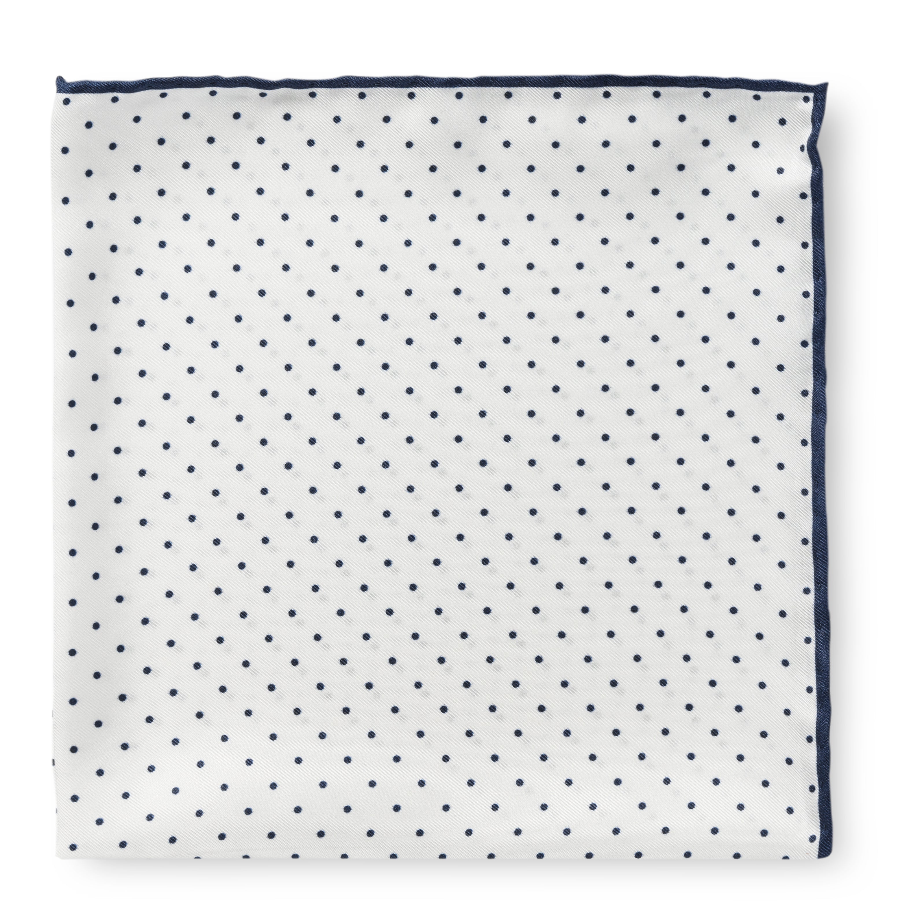 Pocket Square Pure Silk White with Navy Polka Dot and Navy Edge