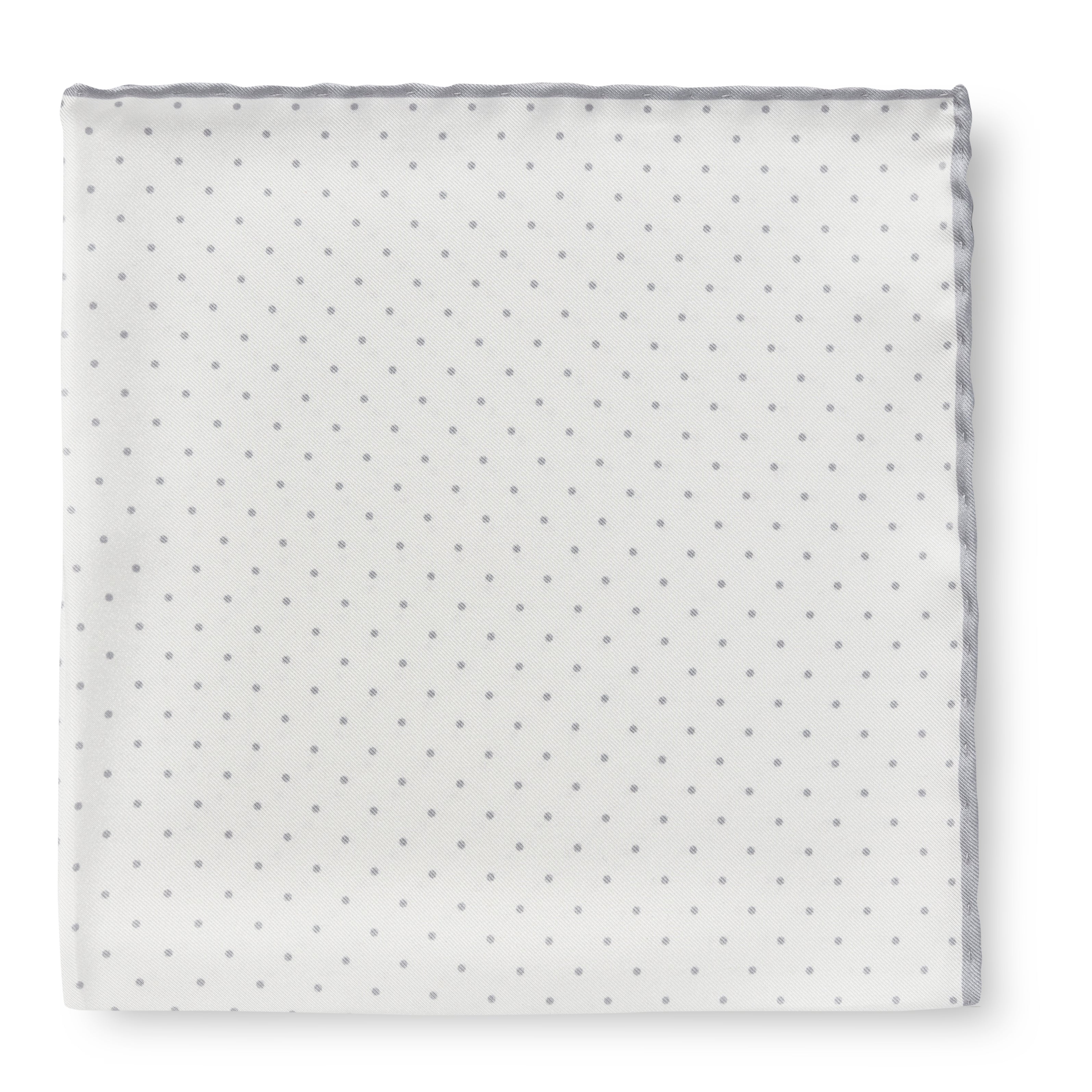 Pocket Square Pure Silk White with Light Grey Dot and Light Grey Edge