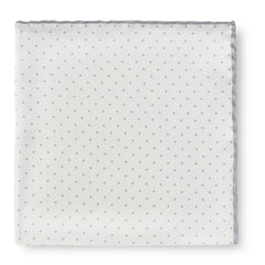 Pocket Square Pure Silk White with Light Grey Dot and Light Grey Edge