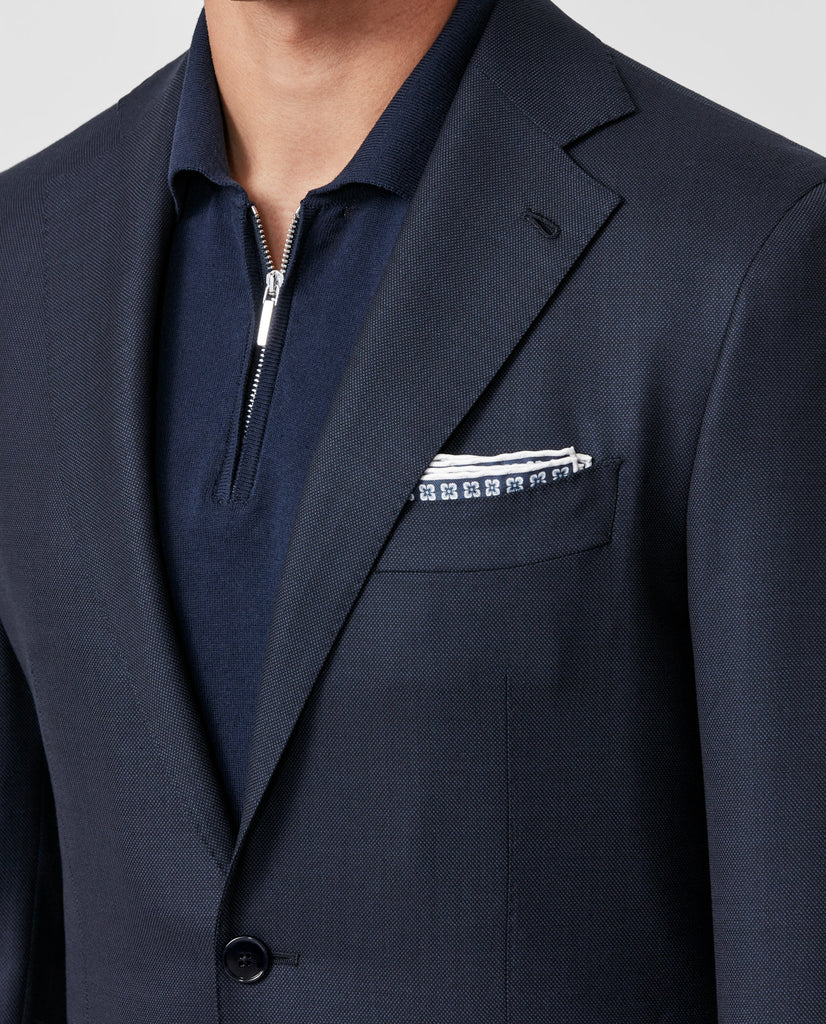 Barberis Canonico 'Revenge Collection' S150 Doppio Ritorto Merino Wool Dark Blue Two Tone Birdseye
